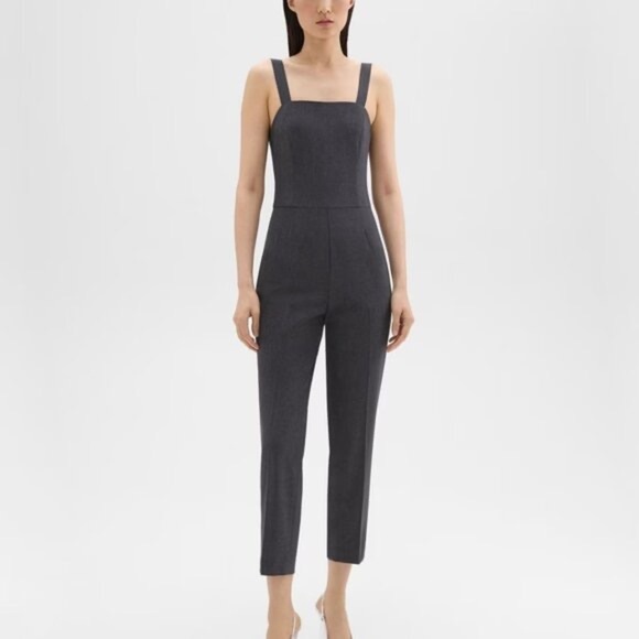 Theory Traceable Wool Square Neck Jumpsuit Charcoal Melange Size 10 - Picture 1 of 11